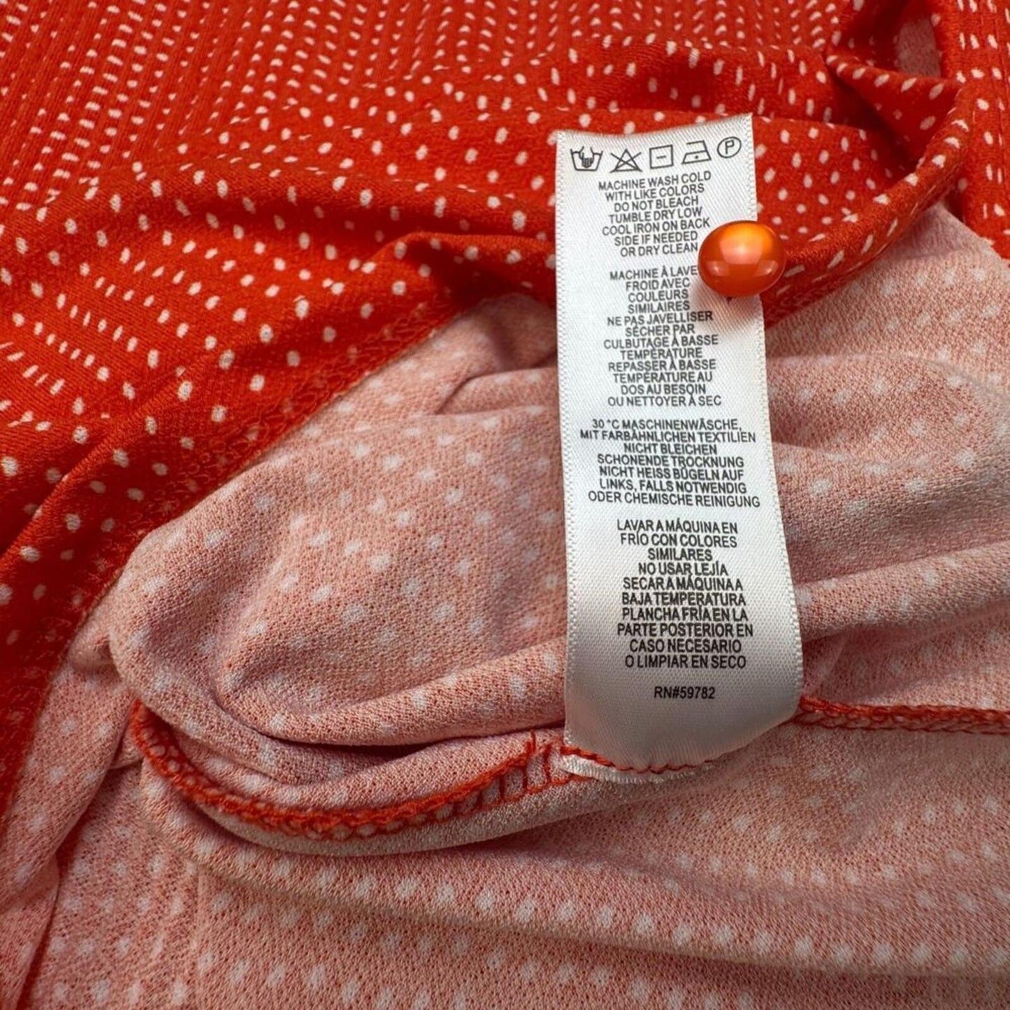 Adrianna Papell Top Sz L Orange Polka Dot Cap Ruffle Sleeve Stretchy Accordion