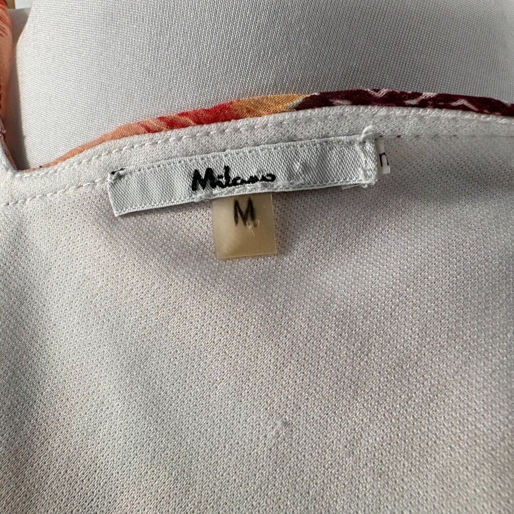 Milano Ladies Blouse Sz M Semi Sheer Lined Multicolor boat neckline split sleeve