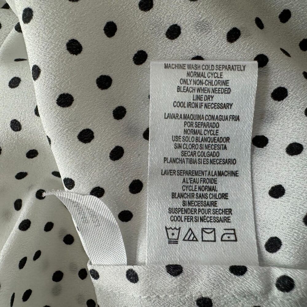 Karl Lagerfeld Top Sz XS White Black Polka Dot 3/4 Length Tiered Ruffle Sleeve