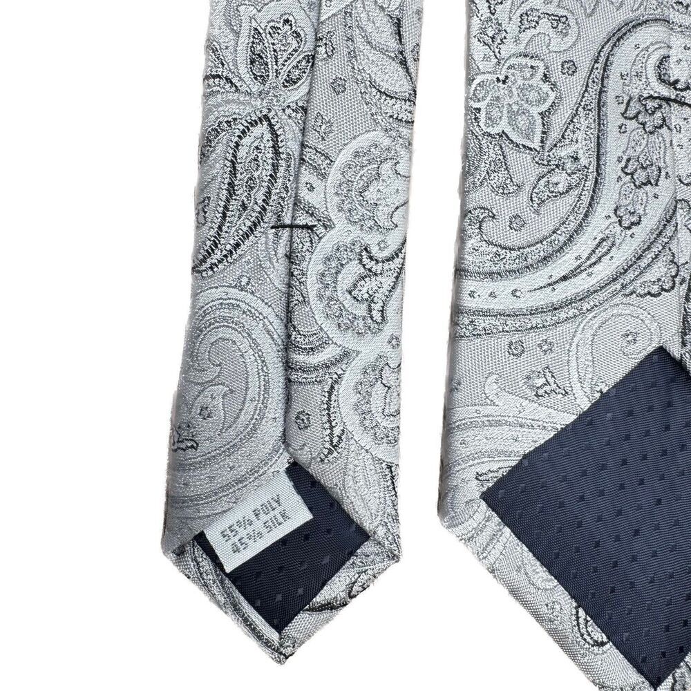 Pronto Uomo Men's Neck Tie Gray Silver Paisley Print Hand Made Silk Blend