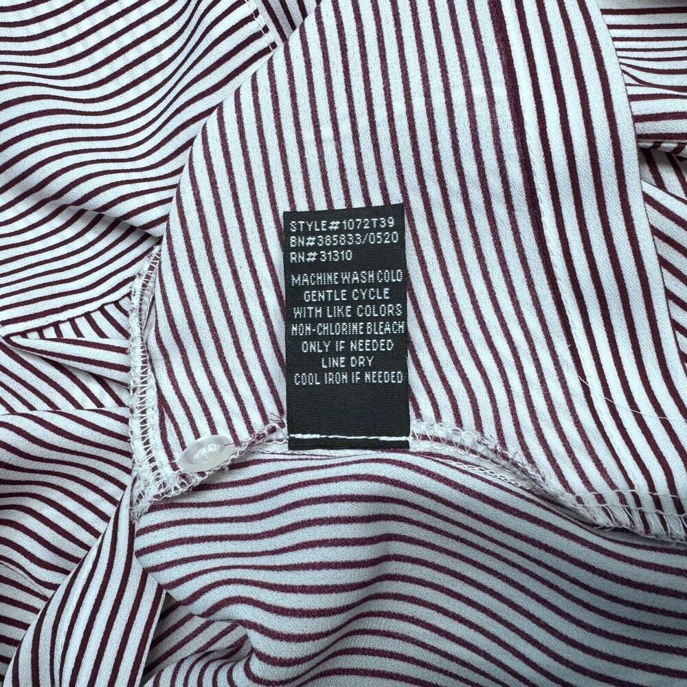 BCX Women Top XS Pink Burgundy Stripes Button Up Twist Waist Roll Up 3/4 Sleeve