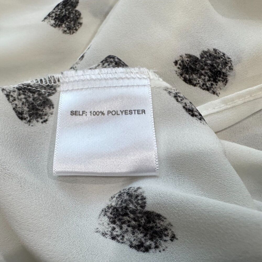 Rose & Olive Blouse Sz L White Black Hearts Button Down Cuffed Long Sleeves