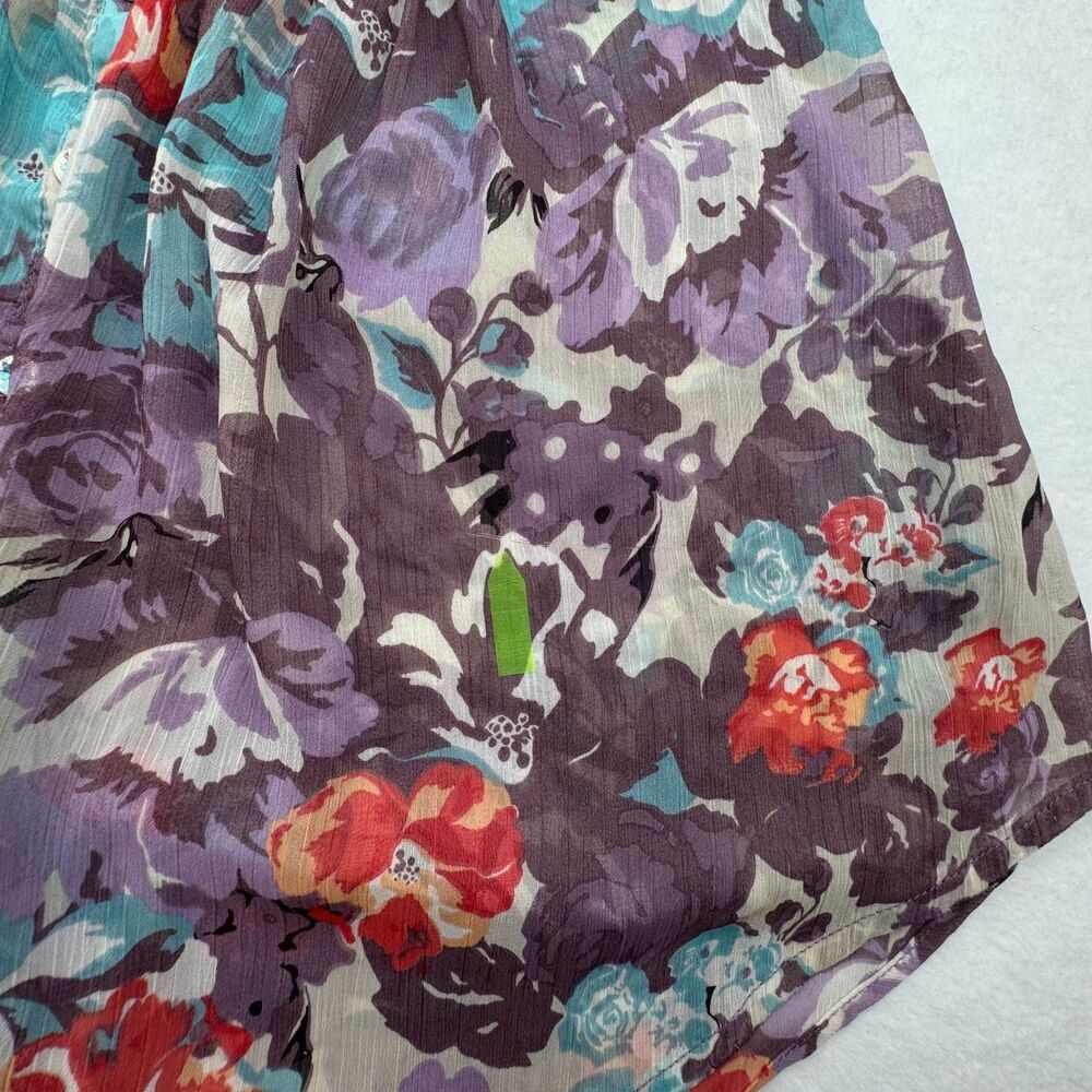 American Rag Cie Blouse Sz S Button Front Multicolor Floral Pintuck Scoop
