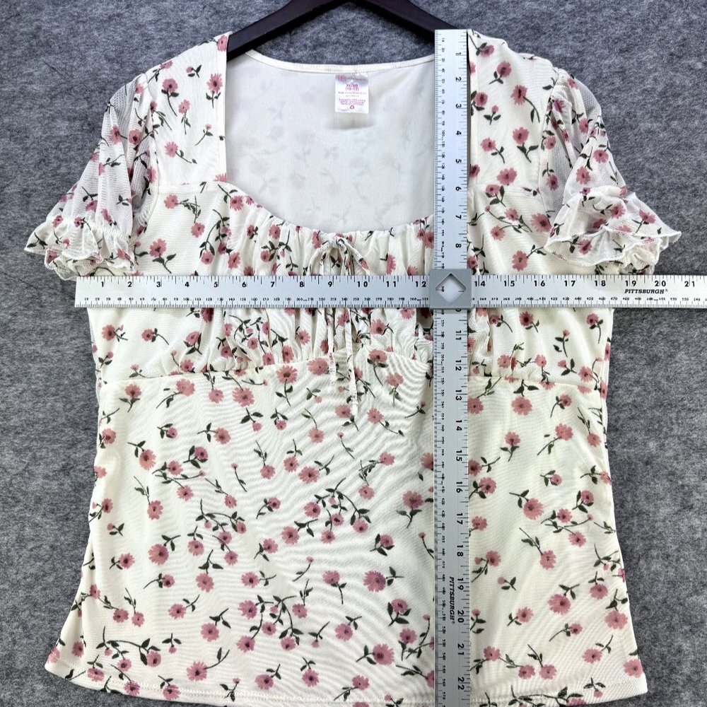NOBO Cream top pink flowers princess style short sleeve U-Shape neck Size XL Jrs