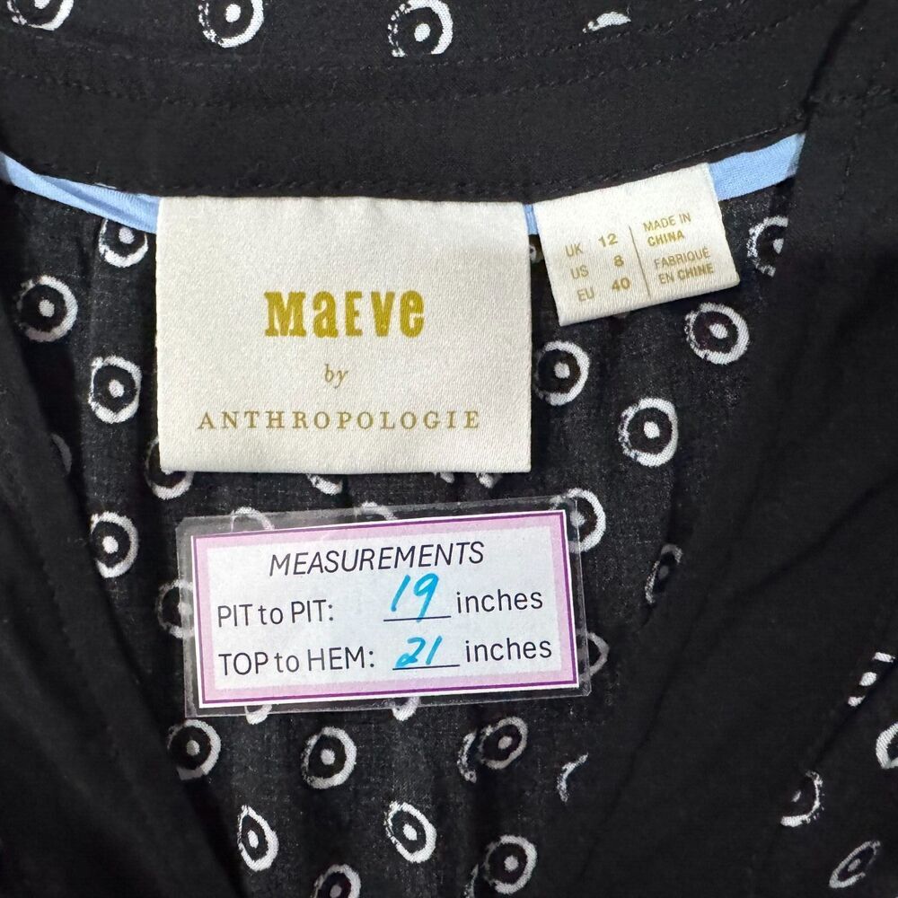 Anthropologie Maeve Women Tank Top Sz 8 Black White Circle Dots Viscose
