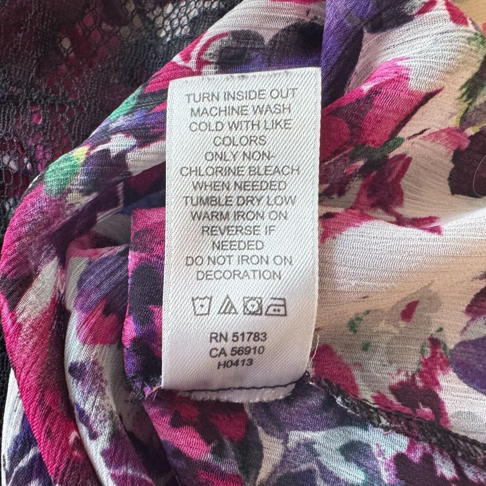 Studio Y Blouse Sz M Multicolor Floral Sheer Back Lace Scoop Neckline Sleeveless