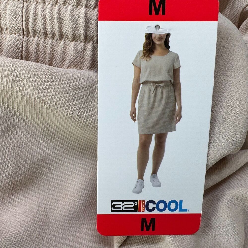 32 Degrees Ladies Dress Sz M Beige Twill Short Sleeves Clinched Waist 2 pockets
