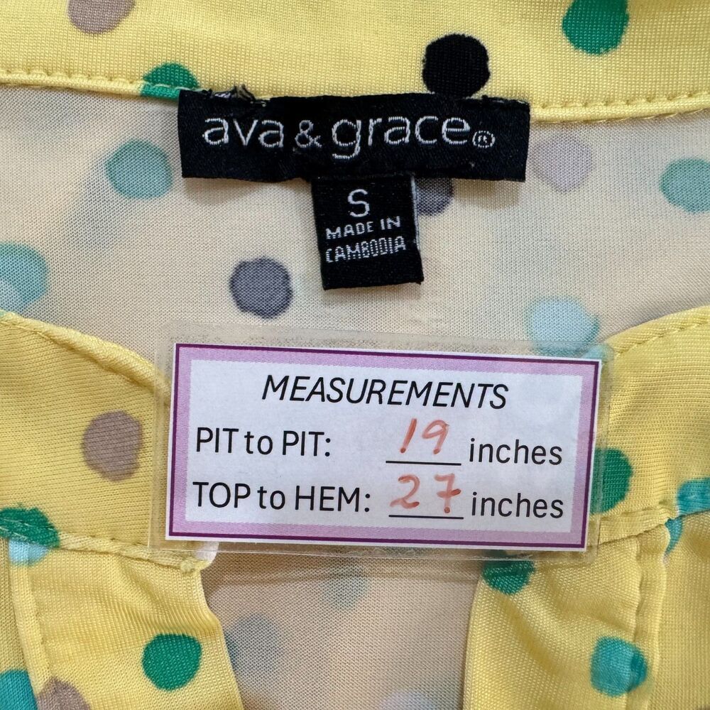 Ava & Grace Women Sz S Yellow Polka Dot Metal Button Henley Sleeveless
