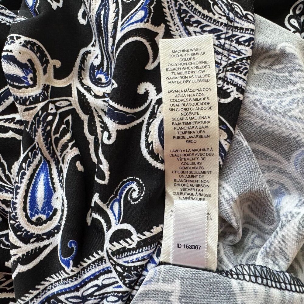 White House Black Market Tank Top Sz S Black Paisley Print Ruffle Scoop Neck