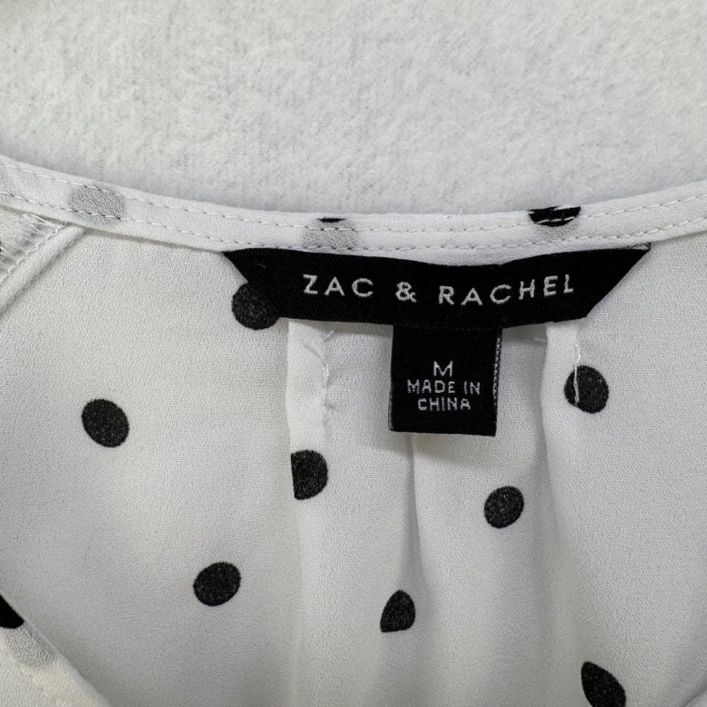 Zac and Rachel Ladies Top Sz M Tank Cap sleeve pleated shoulder polka dot