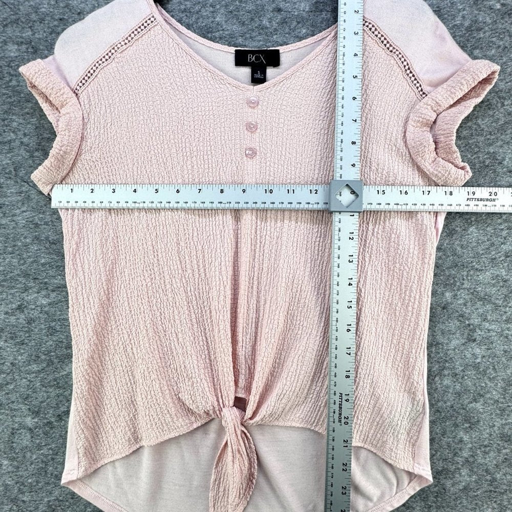 BCX Juniors Textured Tie-Front Pink Top Short sleeve Size Small