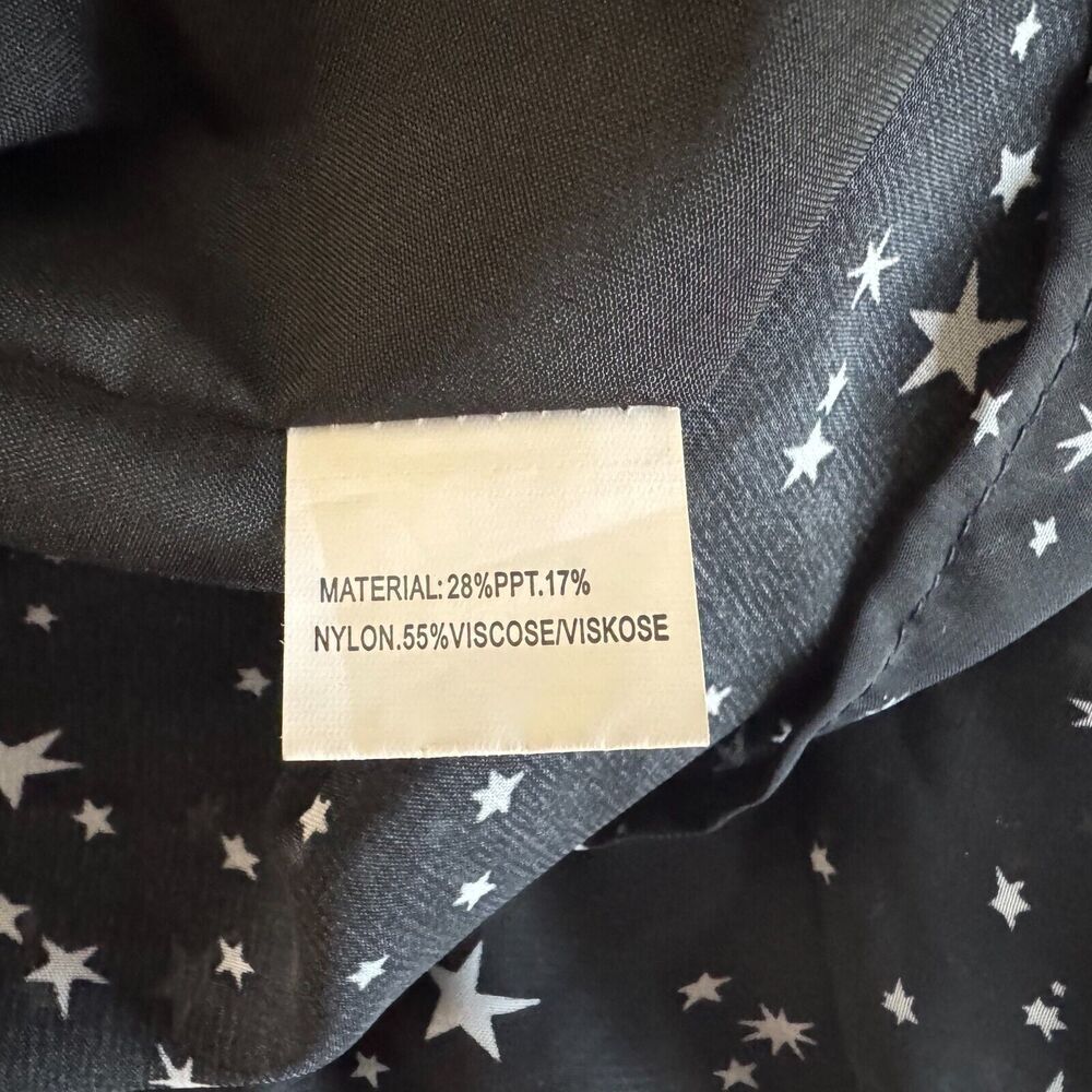 Qearal Blouse Women’s Sz M Lined Sheer Black Gray Stars VNeck Ballon Sleeve