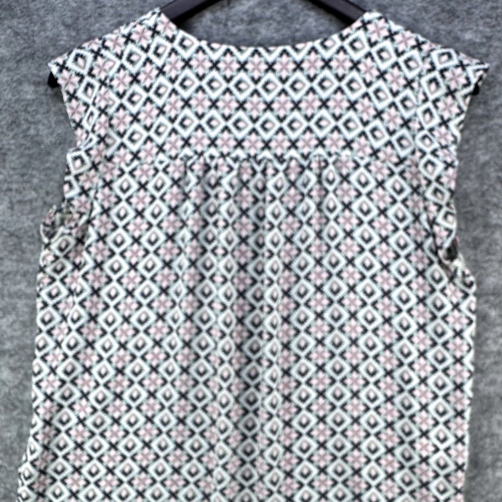 Loft Top White with Black, Pink Green Print. Sleeveless V Neck Size Small