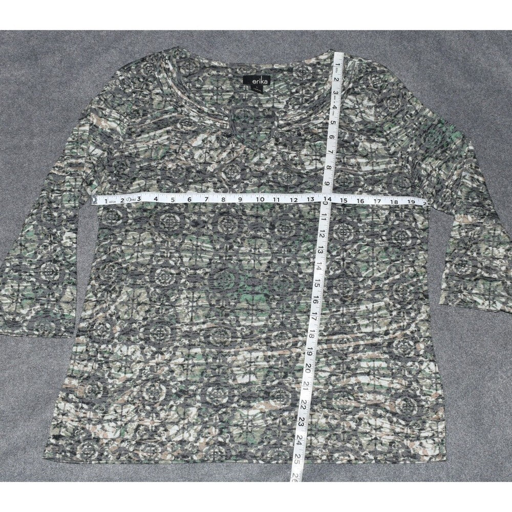 Erika Women's Blouse Beige and Green 3/4 Sleeve - Size Large