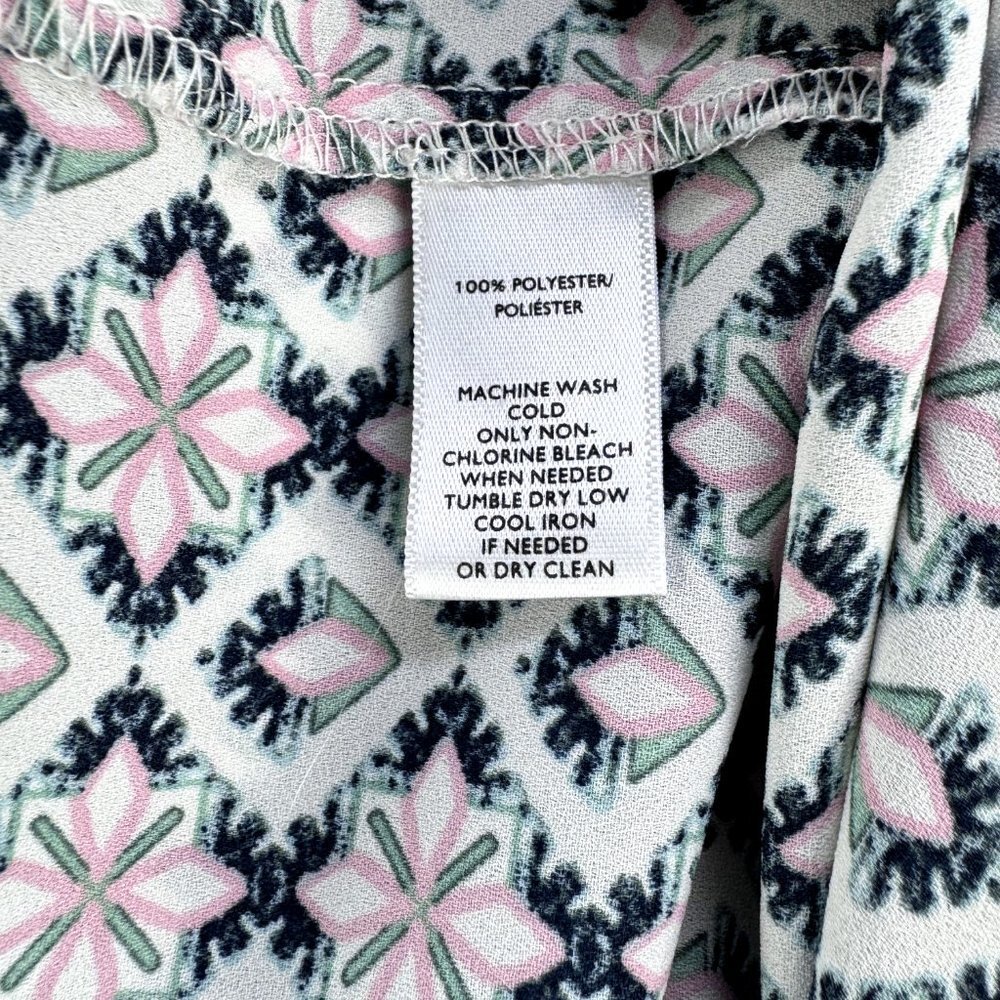Loft Top White with Black, Pink Green Print. Sleeveless V Neck Size Small