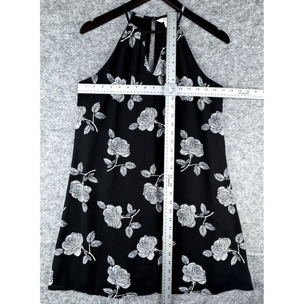Candie's Women Black White Floral Print Halter Mini Dress Fully Lined Size Small