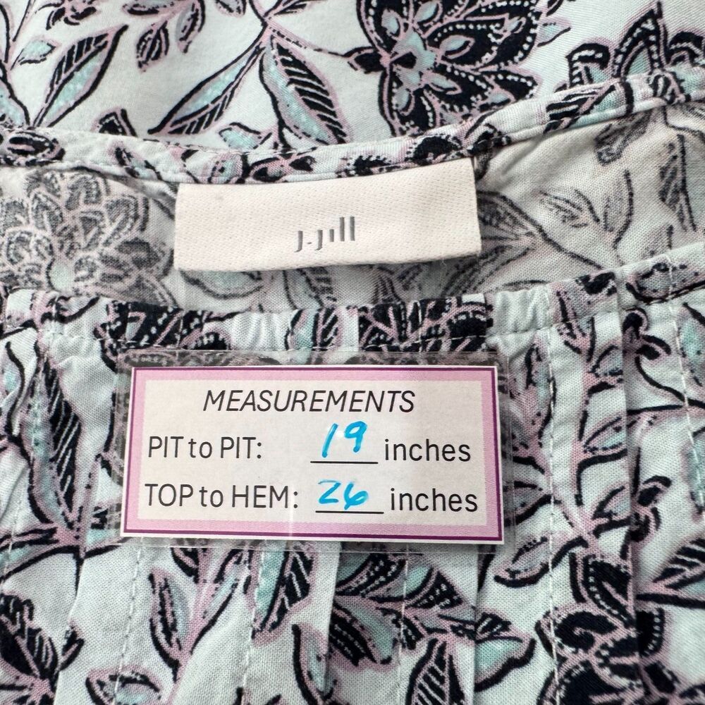 J Jill Tunic Women Sz S Blue Floral Pintuck Long Sleeve Boat Neck Prairie