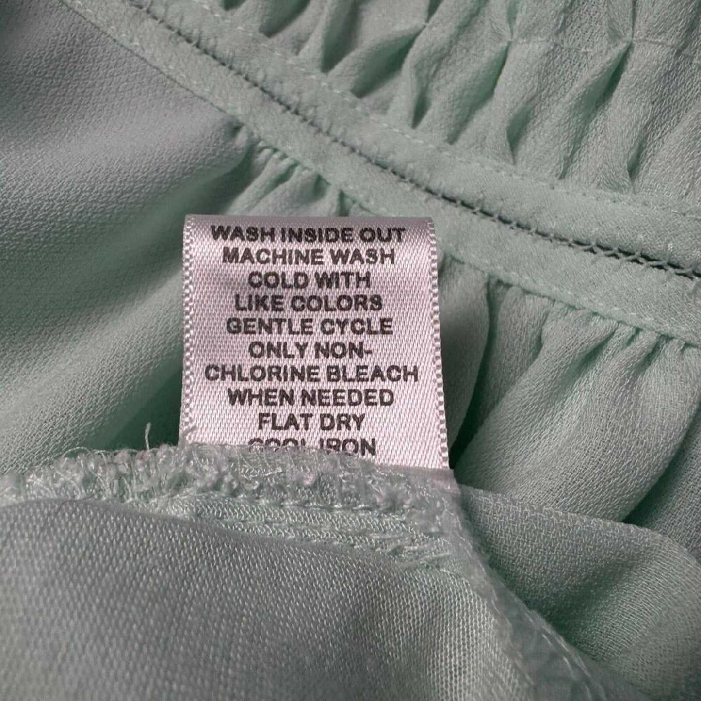 ELLE Women Top Sz M Sheer Round Neck Sleeveless Light Green Smocked Yoke