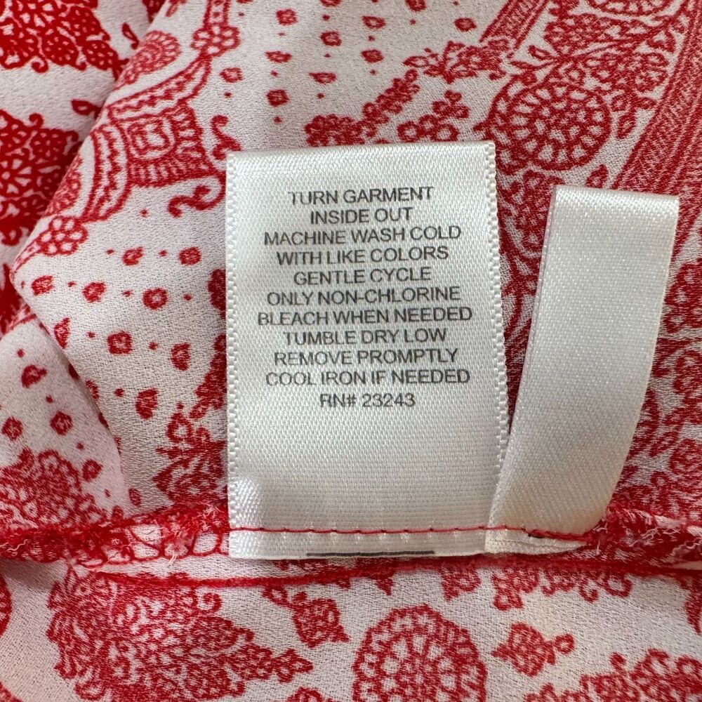 Soho NYC Jeans Women Sz L Sheer Red Paisley Tank Top Pockets Front Zipper Accent
