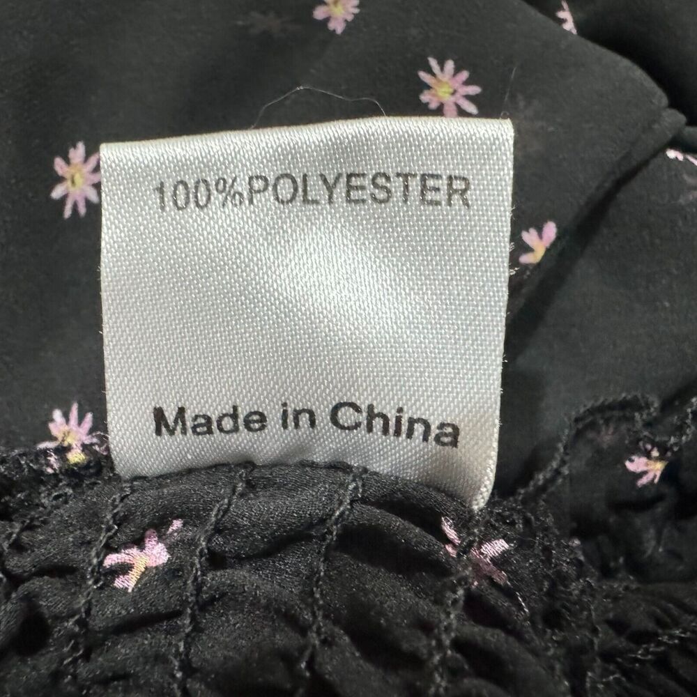 Princess Polly Cropped Top Sz 2 Black Daisy Floral Sheer Long Sleeve Smocked