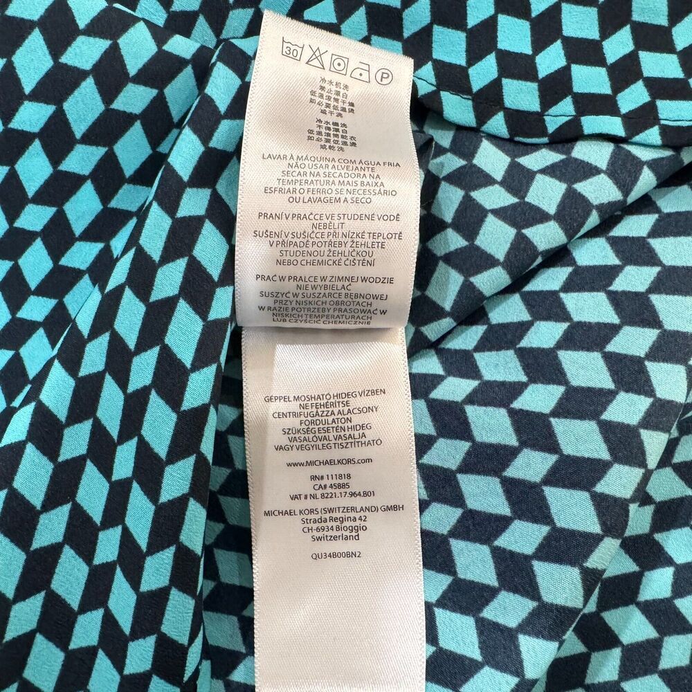 Michael Kors Blouse Sz 6 Black & Green Round Neck Hidden Buttons Sleeveless