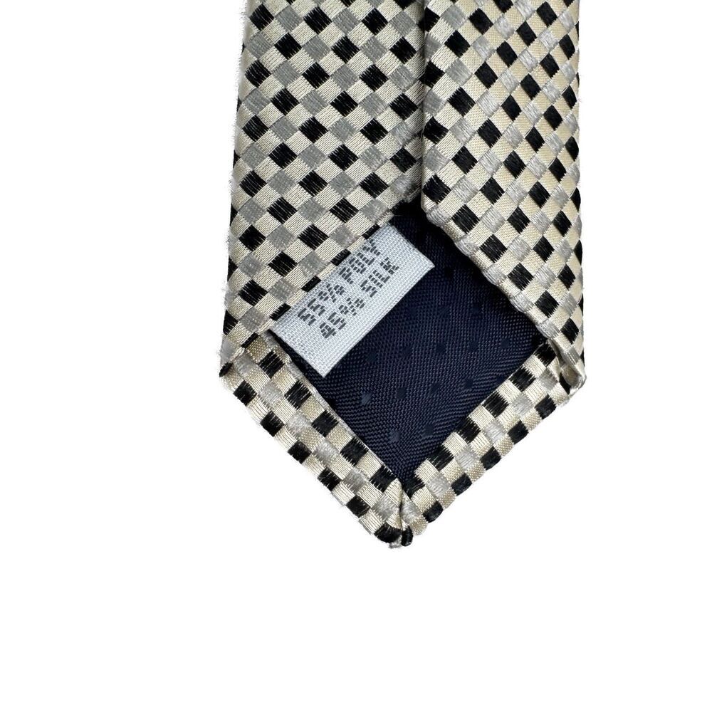 Pronto Uomo Men’s Neck Tie Silk Blend Cream Black Gray Geometric Print