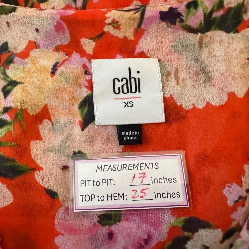 CAbi Blouse Sz XS Multicolor Red Floral V-Neck Cold Shoulder Sleeveless