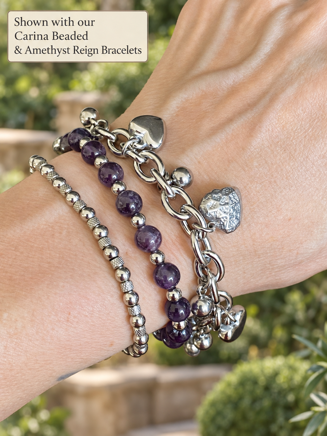 Sofia Heart Silver Stainless Steel Charm Bracelet