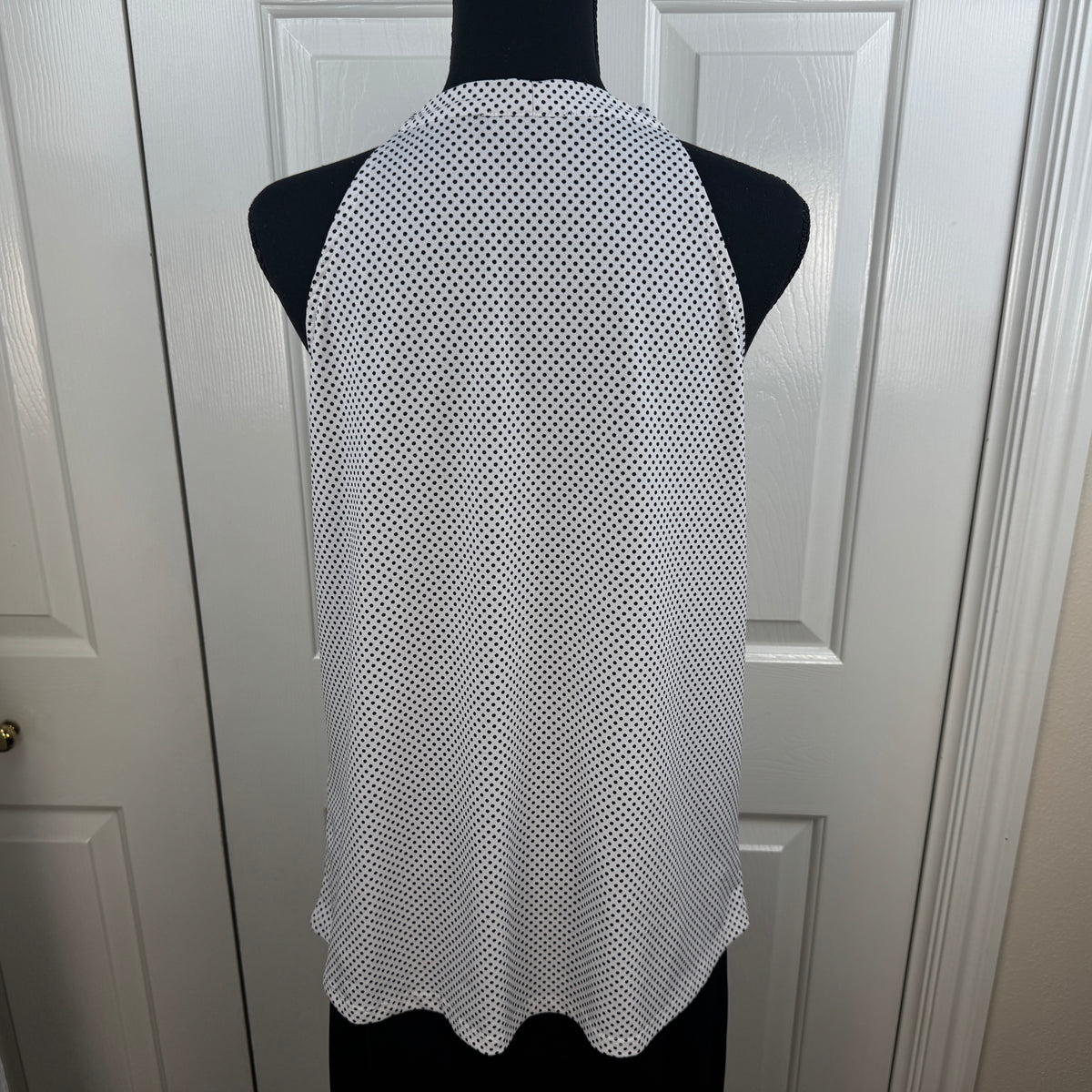 Adrianna Papell Women's Polka Dot Tie Neck Halter Blouse Black White Size M