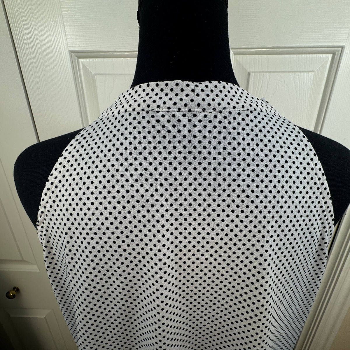 Adrianna Papell Women's Polka Dot Tie Neck Halter Blouse Black White Size M