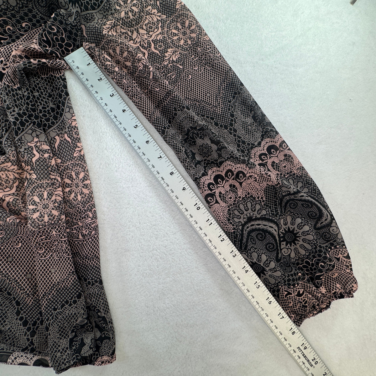 Charming Charlie Paisley Crisscross Back Long Sleeve Blouse Pink Black S