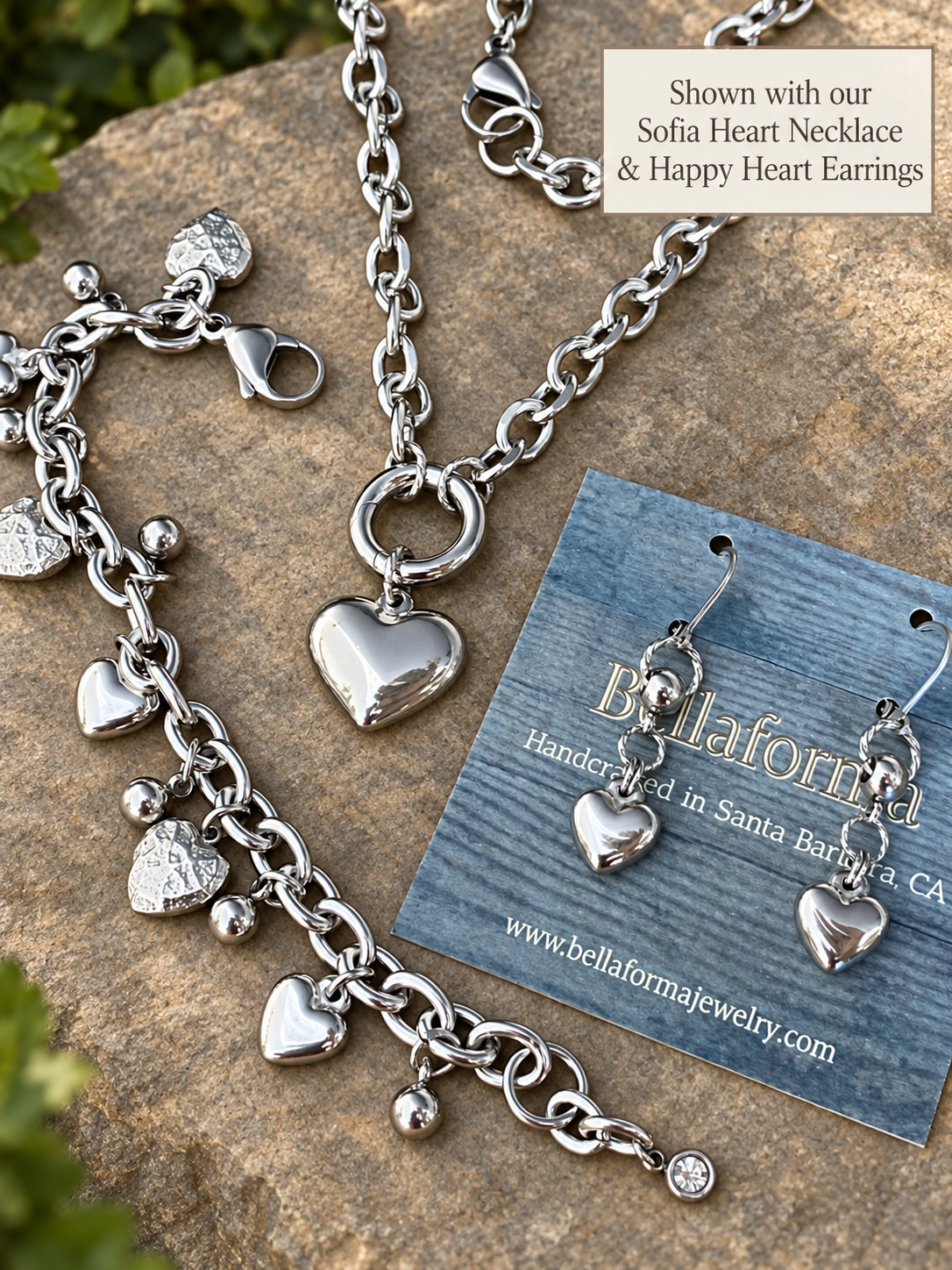 Sofia Heart Silver Stainless Steel Charm Bracelet