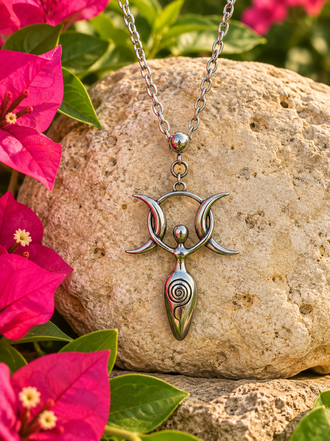 Moon Goddess Silver Stainless Steel Pendant Necklace
