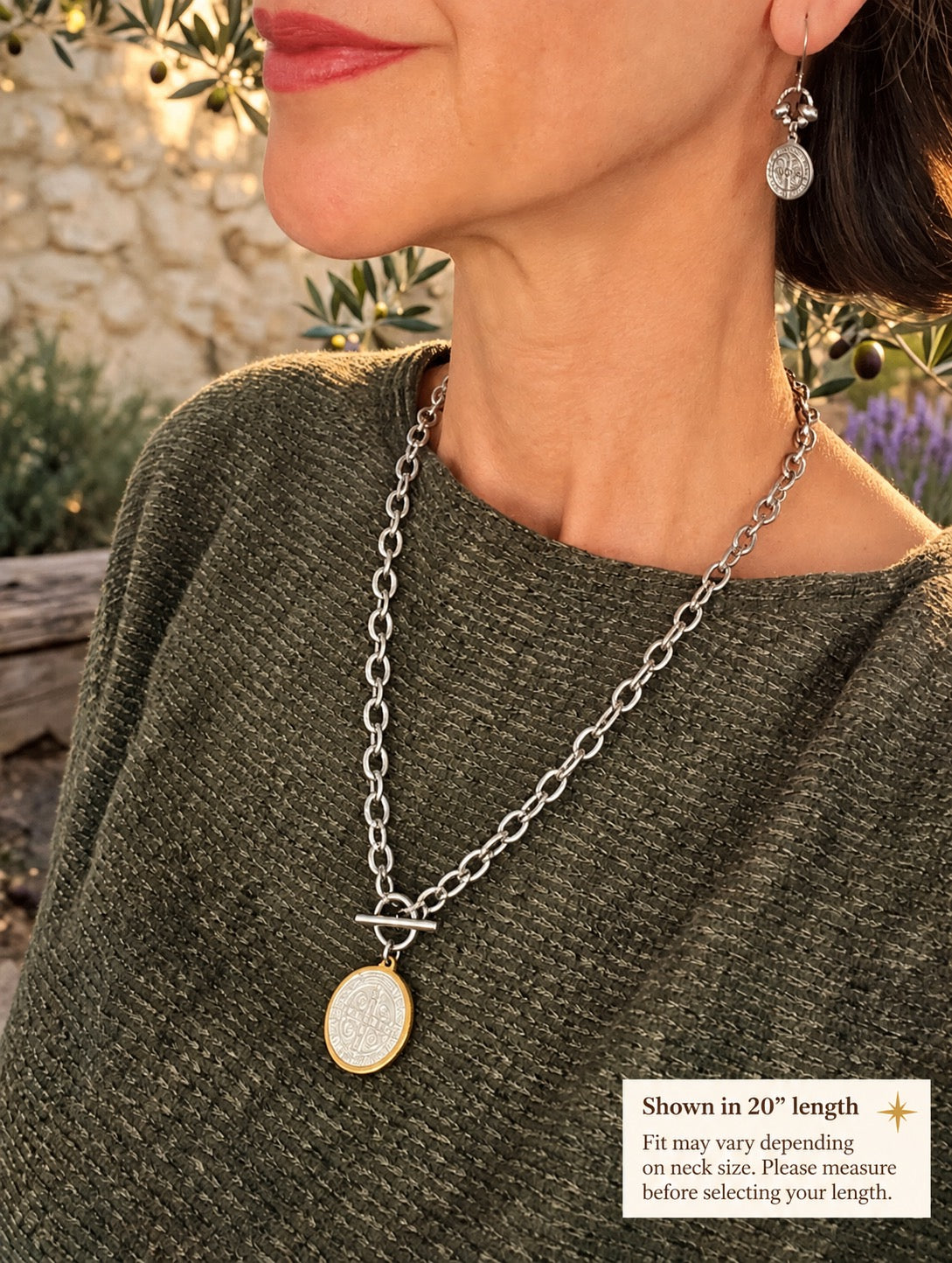 St. Benedict Reversible Medallion Toggle Necklace