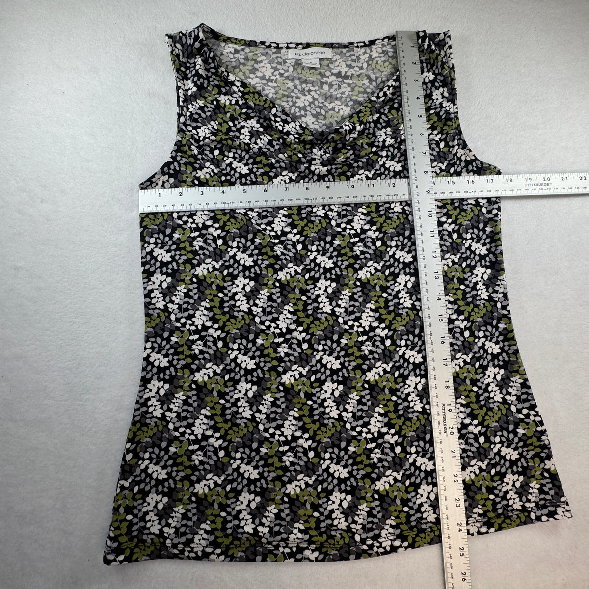Liz Claiborne Women's Floral Cowl Neck Sleeveless Top Black Green Size M