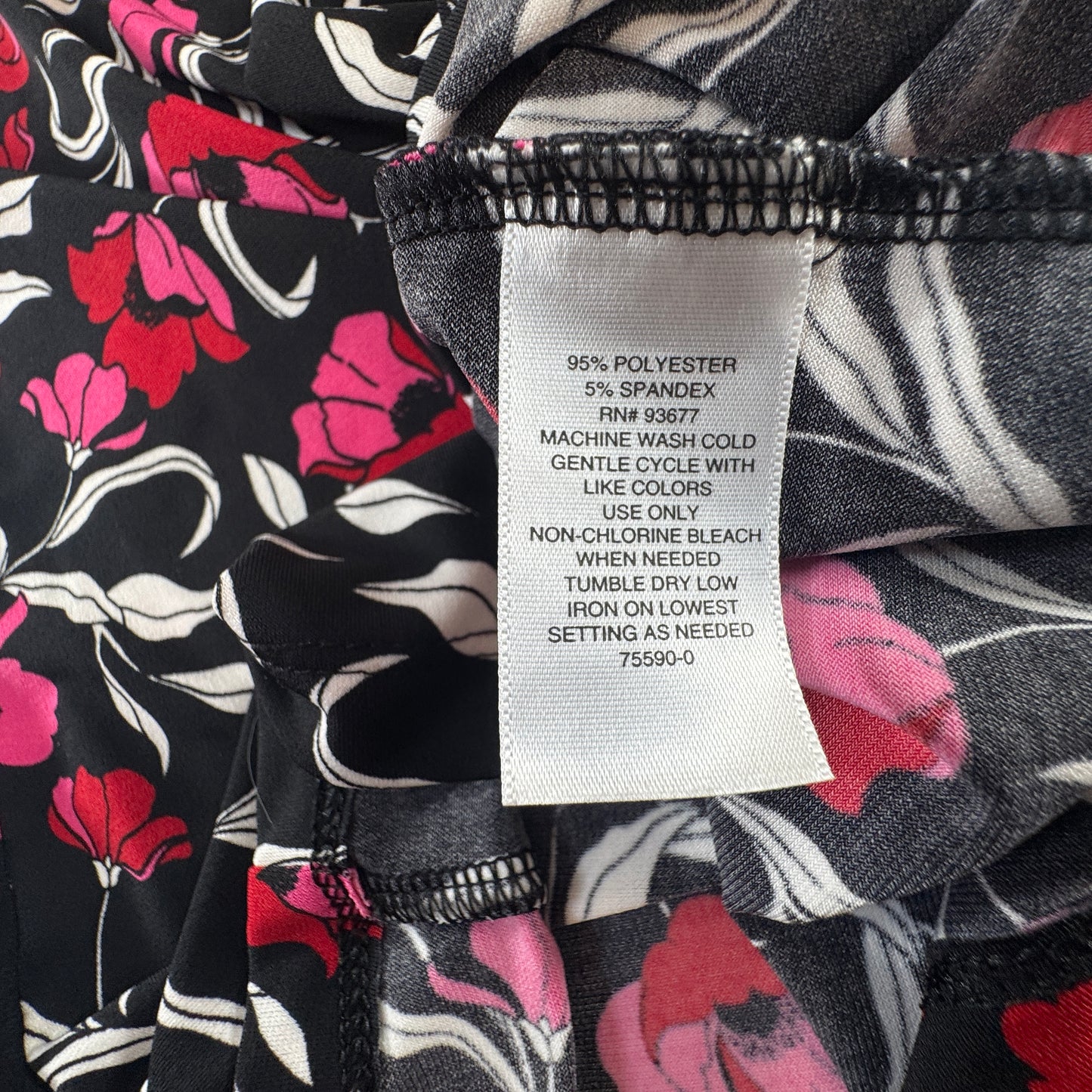 Liz Claiborne Women's Floral Tie Neck Sleeveless Blouse Black Pink Size XS