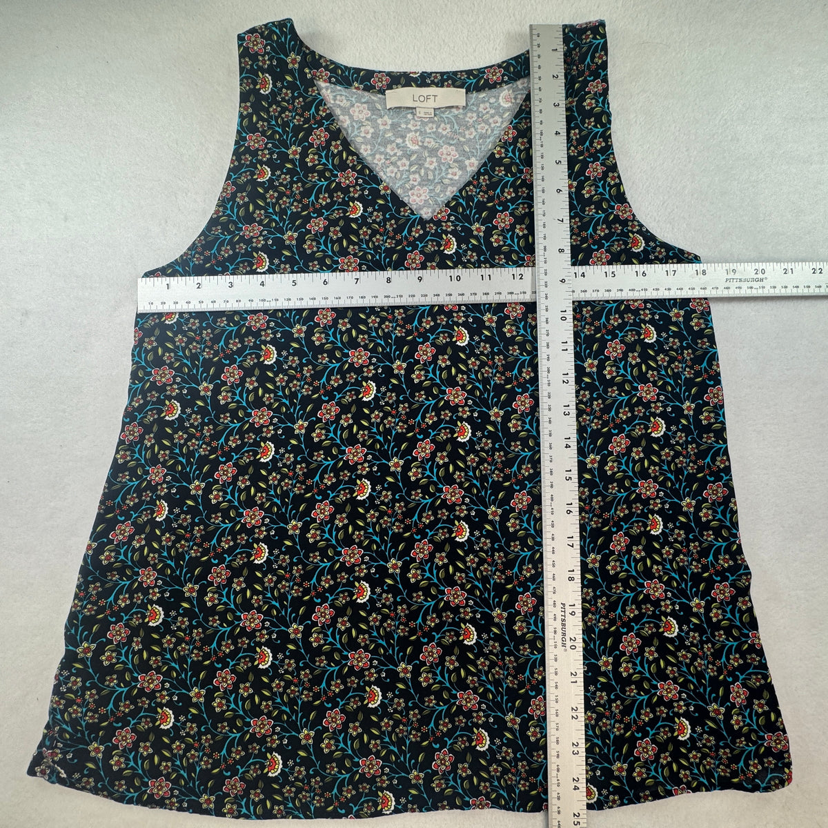 LOFT Floral V-Neck Sleeveless Blouse Navy Multicolor Size S