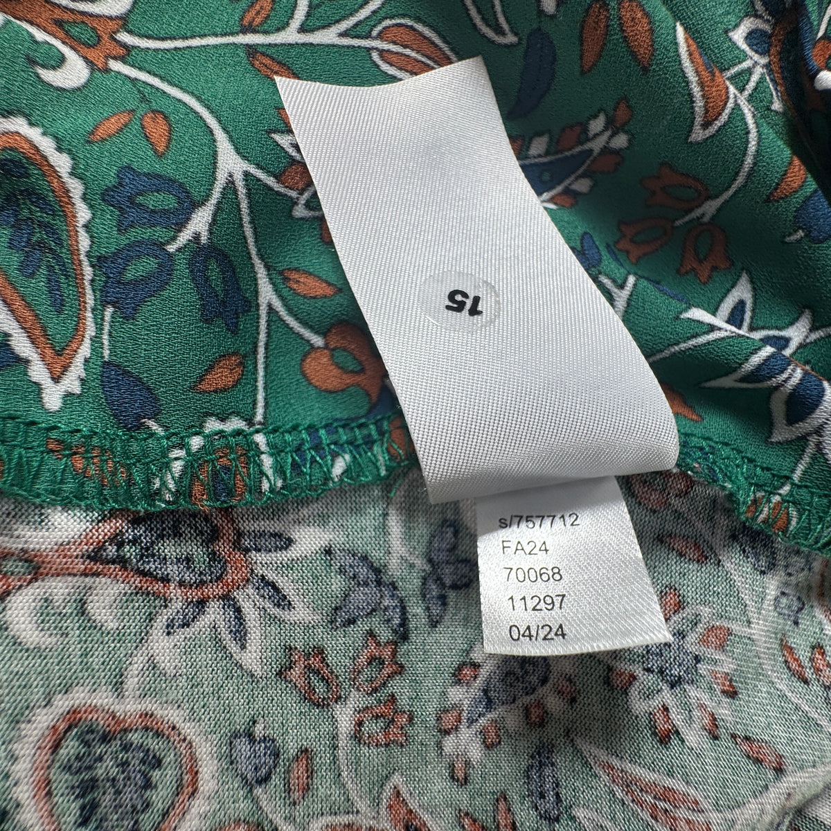 LOFT Women's Green Floral Paisley Split Neck Short Sleeve Blouse Size XL