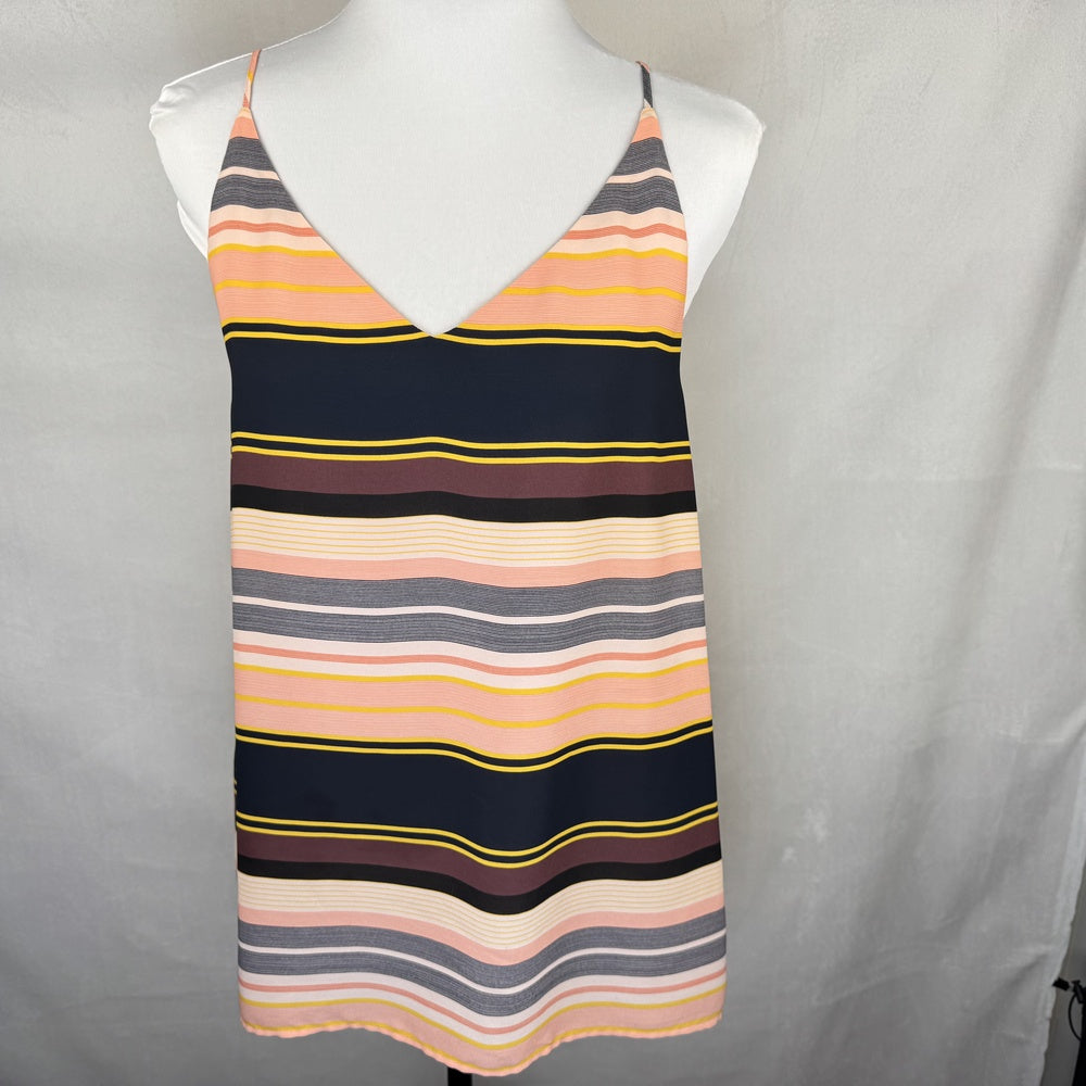 Front view of Loft Striped top on a mannequin against a plain background