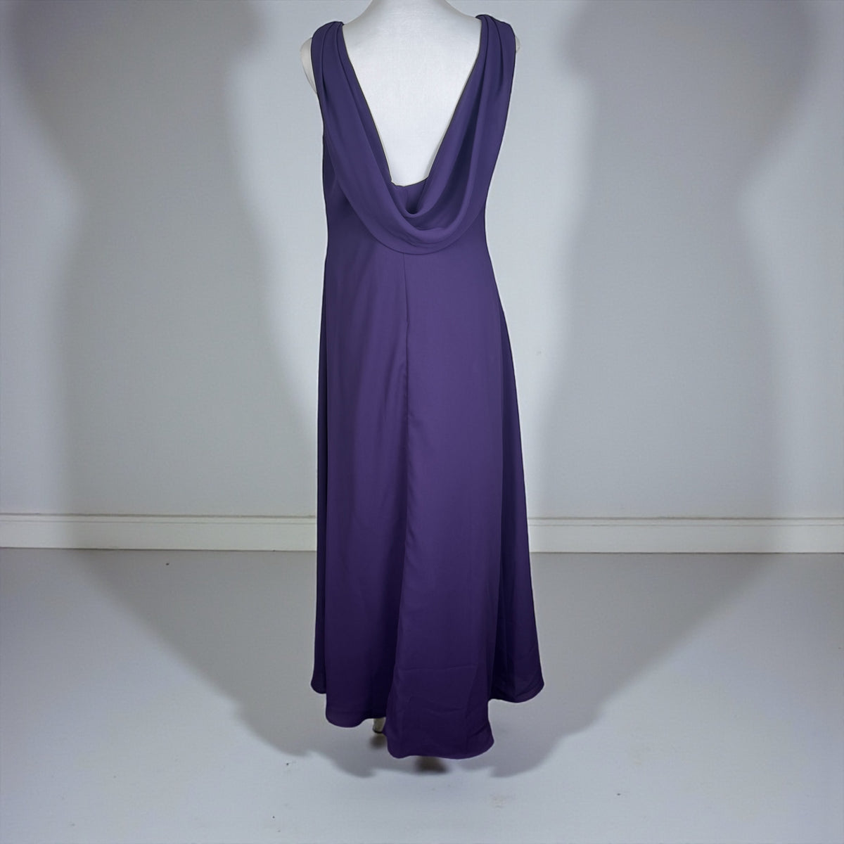 Rhapsody purple formal gown full back view