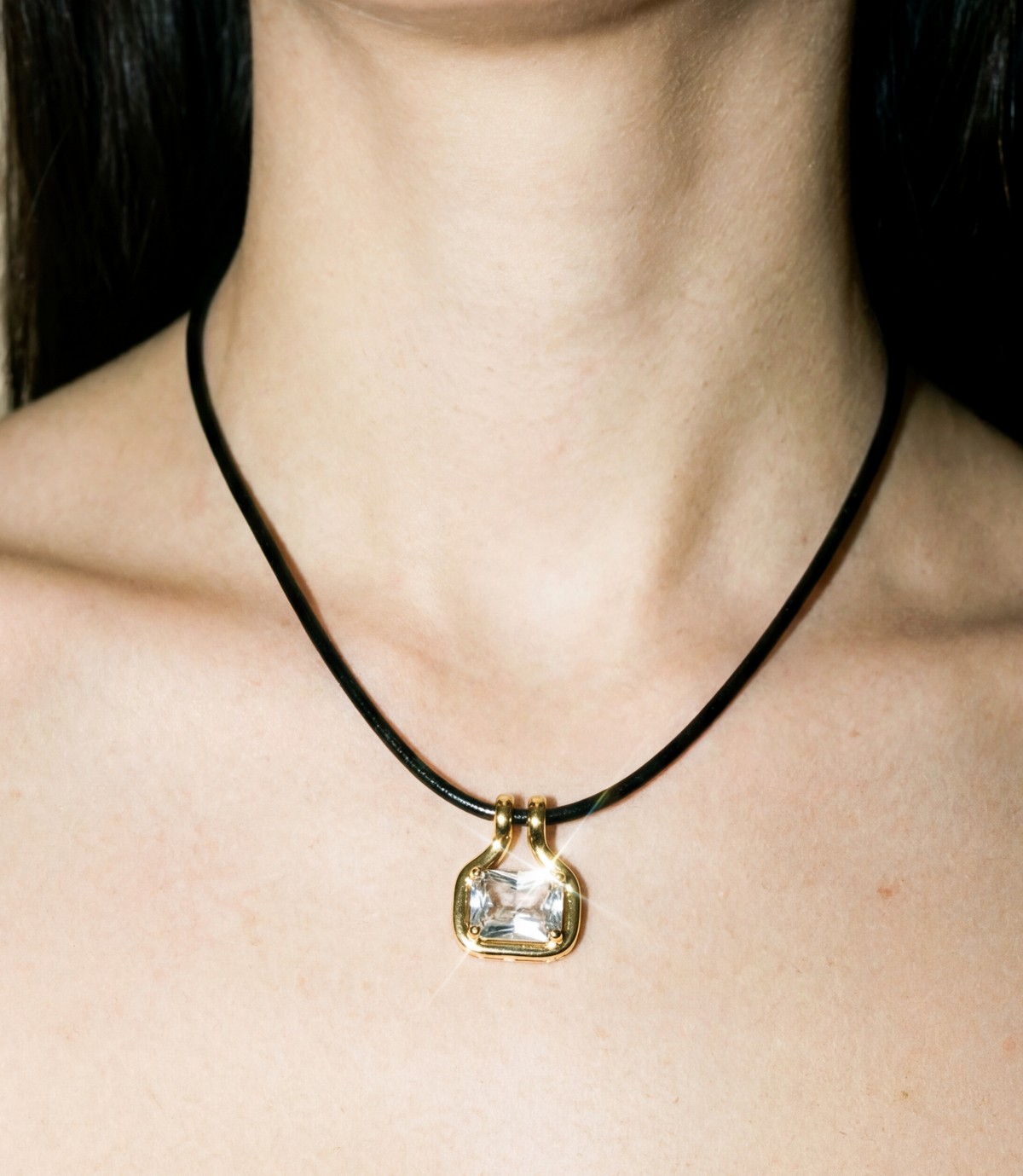 The M Jewelers Naia Cubic Zirconia Pendant Leather Cord Necklace