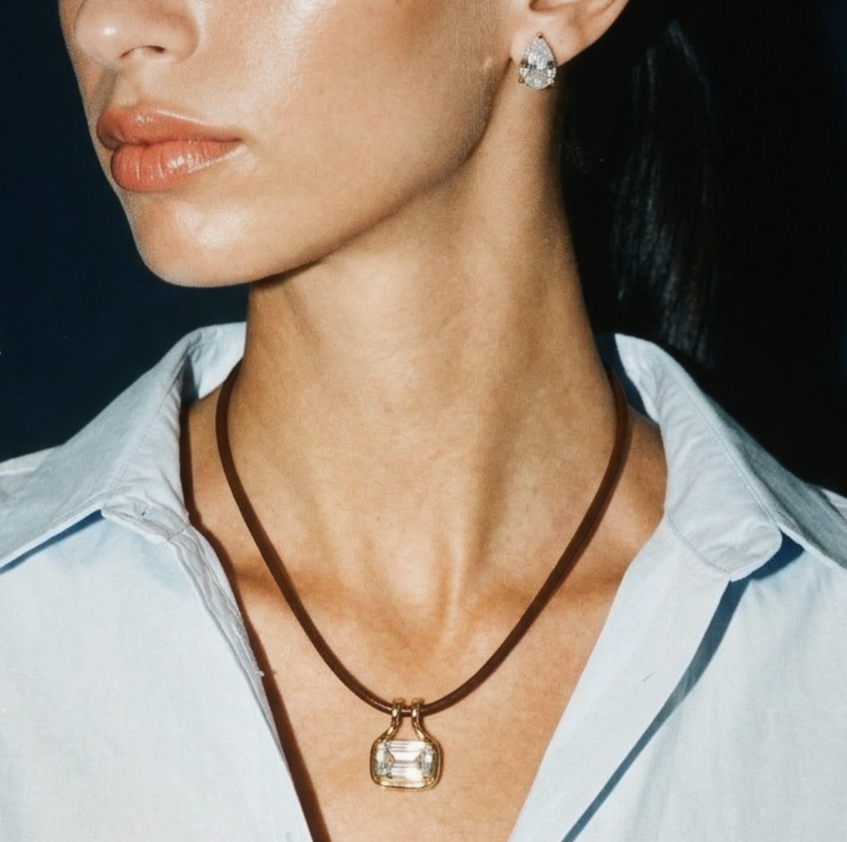 The M Jewelers Naia Cubic Zirconia Pendant Leather Cord Necklace