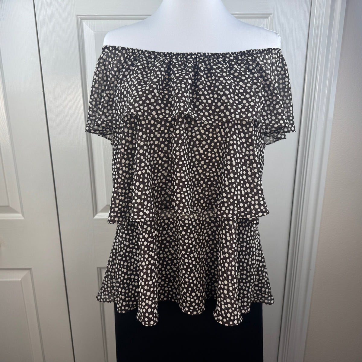 Willi Smith Women's Tiered Ruffle Polka Dot Blouse Brown Cream Size XL
