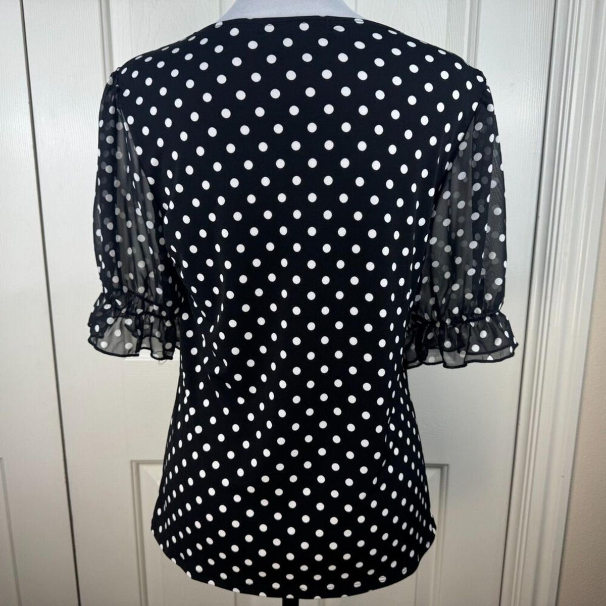 Adele & May Women Blouse Sz S Polka Dot Sweetheart Neck Sheer Balloon Sleeve