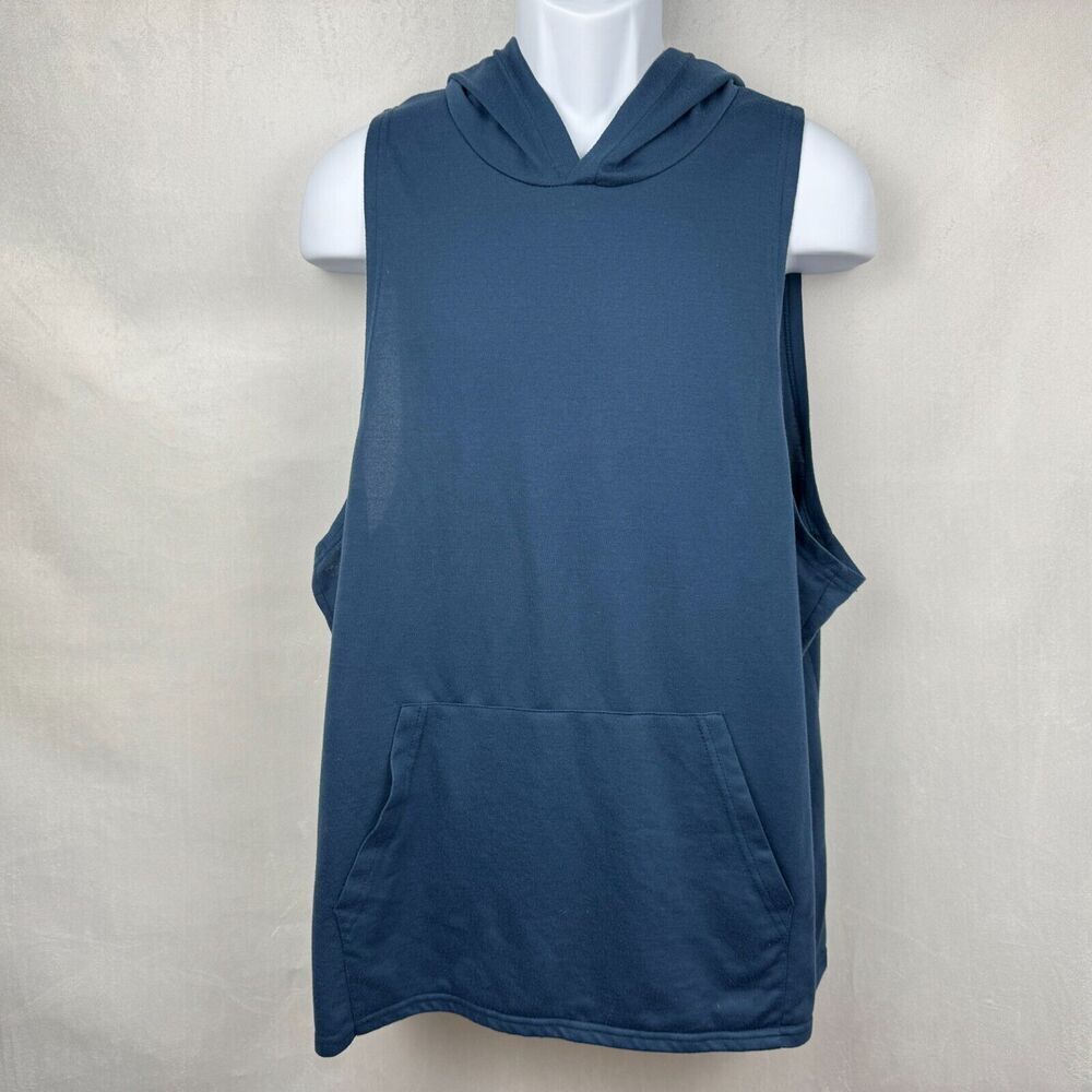 Coofandy Men Blue Workout Hooded Tank Top Sz XXL Body Building Off Sleeveless