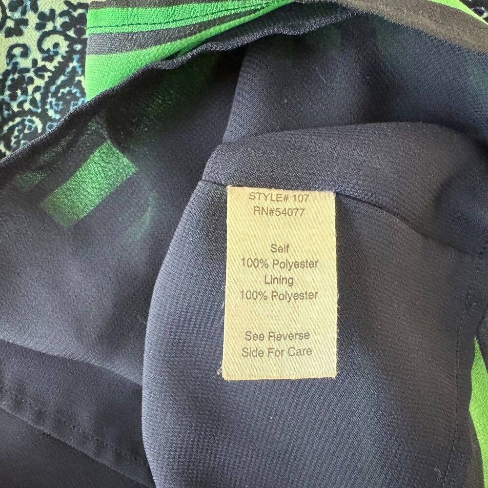 Cabi Women TankTop Sz XS Lined Green Blue Damask Bottom Stripes Spaghetti Straps