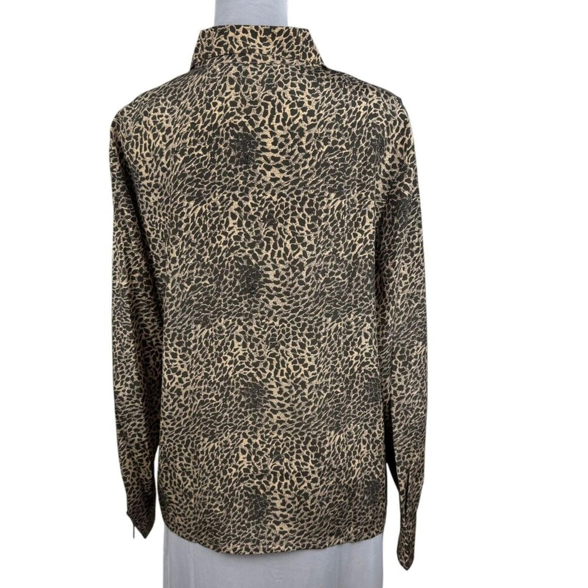 Donna Gray Women Blouse XL Silk Button Down Long Sleeve Animal Print Brown Tan