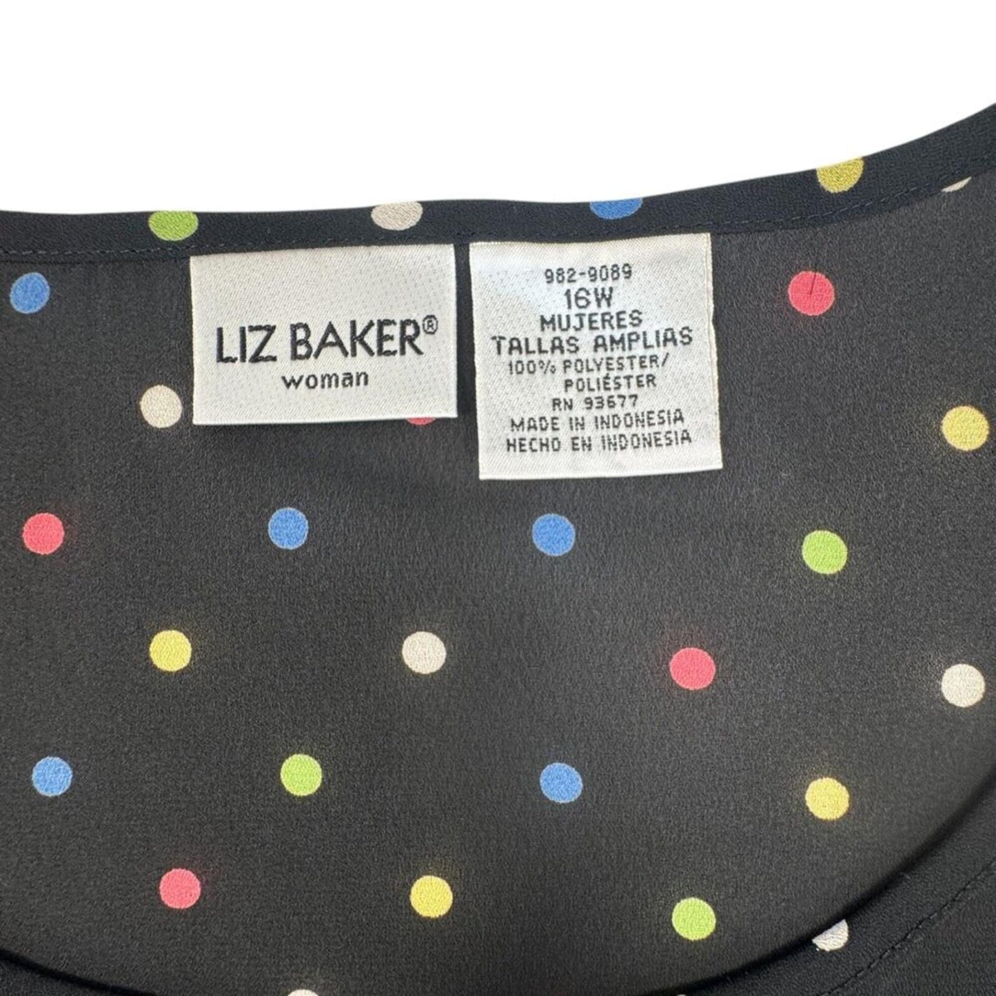 Liz Baker Women's 2-Piece Set Size 16W Black Polka Dot Blouse and Tank NWOT