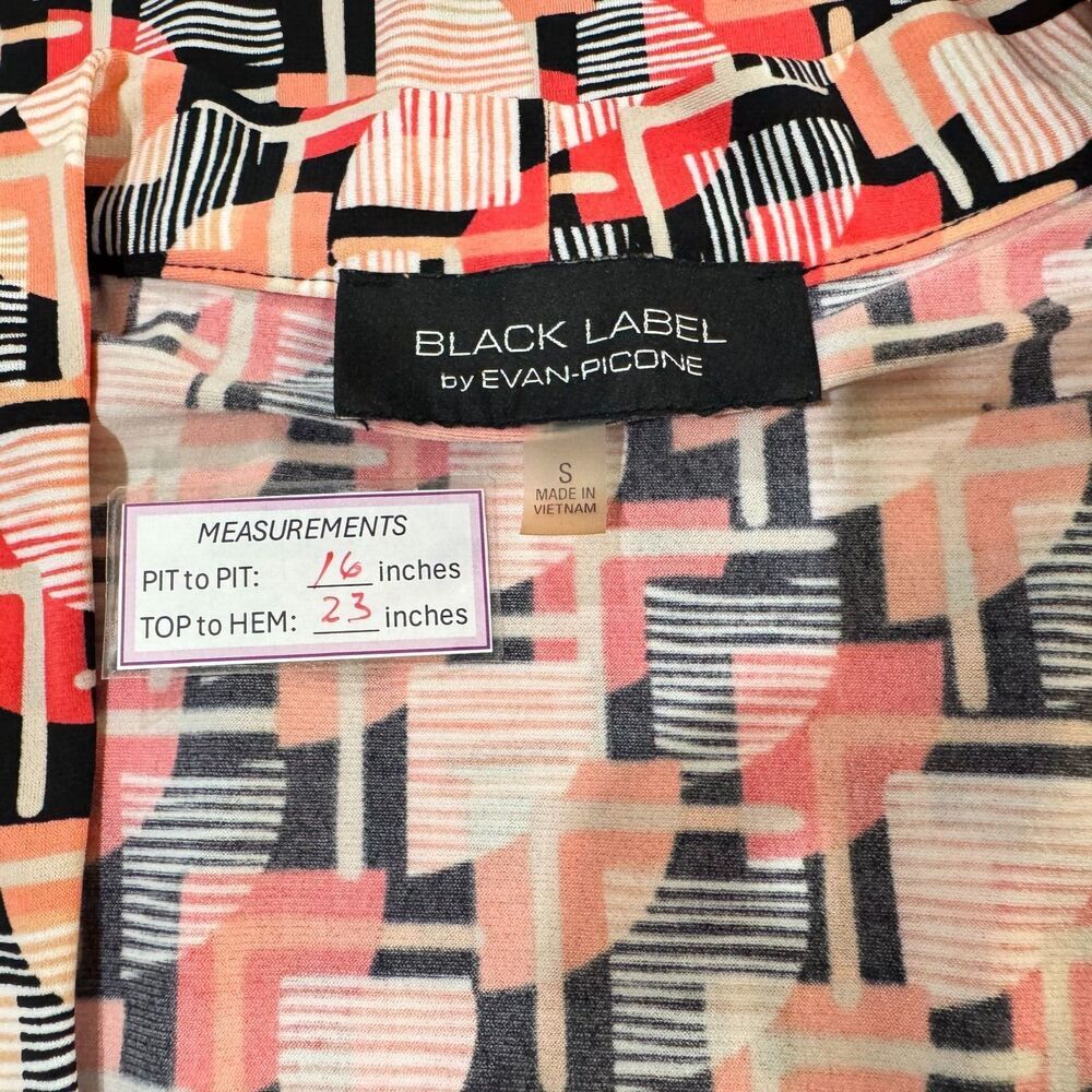 Evan Picone Black Label Top Sz S Cap Sleeve Square Neck Beige Red Black