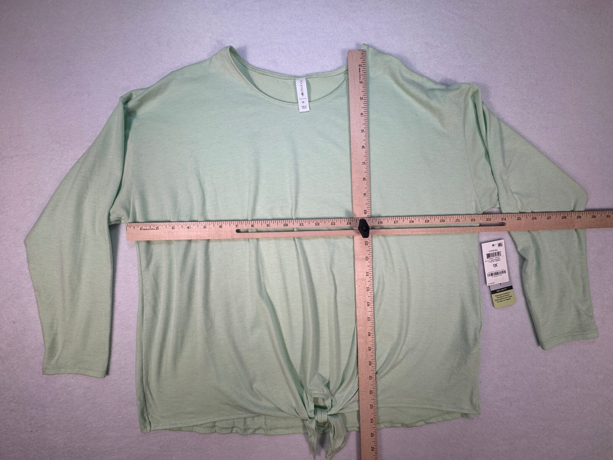 Ideology Women 1X NWT Light Green Knot Front Top Boat Neck 3/4 Sleeve